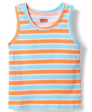 Babyhug 100% Cotton Single Jersey Knit Sando With Stripes - Orange