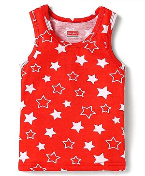 Babyhug 100% Cotton Knit Sleeveless Sando With Star Print - Red