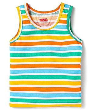Babyhug 100% Cotton Single Jersey Knit Sando With Stripes - Yellow