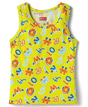 Babyhug 100% Cotton Single Jersey Knit Sleeveless Sando With Letter Print - Limegreen