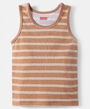 Babyhug 100% Cotton Single Jersey Knit Sleeveless Sando With Stripes - Brown