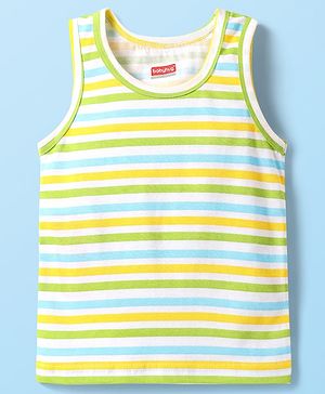 Babyhug 100% Cotton Knit Sleeveless Striped Sando - Light Green