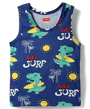 Babyhug 100% Cotton Single Jersey Knit Sando With Dino Print - Blue