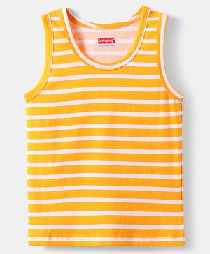 Babyhug 100% Cotton Single Jersey Knit Sleeveless Sando With Stripes - Yellow