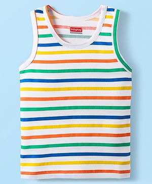 Babyhug 100% Cotton Single Jersey Knit Sleeveless Sando With Stripes - Yellow