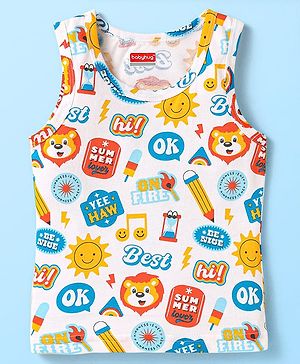 Babyhug 100% Cotton Single Jersey Knit Sando With Text Print - White