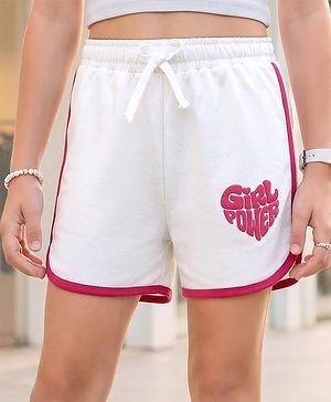 Pine Kids Looper Knit Mid Thigh Shorts With Text Print - White