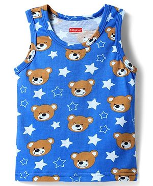 Babyhug 100% Cotton Single Jersey Knit Sando With Bear Print - Blue