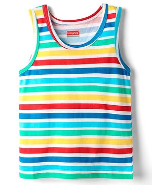 Babyhug 100% Cotton Single Jersey Knit Sando With Stripes - Light Blue