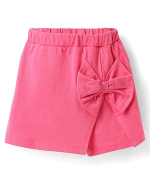 Babyhug Cotton Single Jersey Knit Mid Thigh Shorts with Bow Applique - Pink