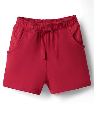Babyhug Terry Knit Mid Thigh Solid Colour Shorts - Red
