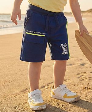Babyhug Terry Cotton Knit Mid Thigh Beach Theme Print Shorts - Blue