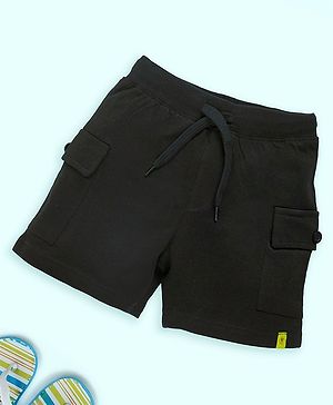 Kiddopanti Cotton Solid Cargo Shorts - Black