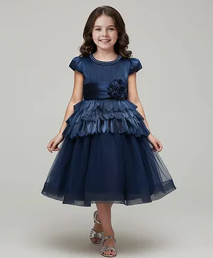 Mark & Mia Woven Cap Sleeves
                              Party Dress With Floral Applique - Navy
                              Blue