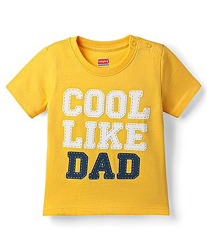 Babyhug Cotton Knit Half Sleeves With Cool Like Dad Text - Yellow