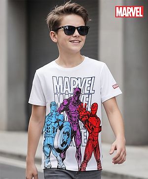 Pine Kids Marvel Cotton Knit Half Sleeves T-Shirt with Avengers Graphics -White