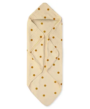 NINTARA BABY Ultra Absorbent Soft Pure Organic Cotton Hooded Towel Pack of 1 - Beige Stars