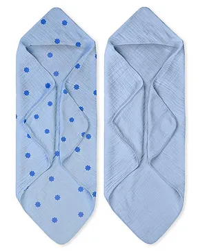 NINTARA BABY Ultra Absorbent Soft Pure Organic Cotton Hooded Towel Pack of 2 - Blue