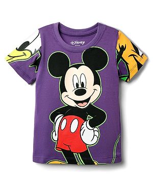 Babyhug Disney  Single Jersey Knit Half Sleeves T-Shirt with Mickey and Friends Graphics - Purple