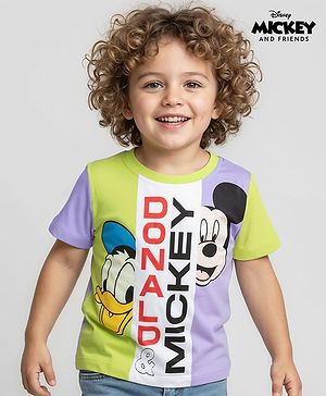 Babyhug Disney Single Jersey Knit Half Sleeves Cut & Sew T-Shirt with Mickey & Friends Graphics - Multicolor