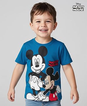 Babyhug Disney Single Jersey Knit Half Sleeves T-Shirt with Mickey & Friends Graphics - Navy Blue