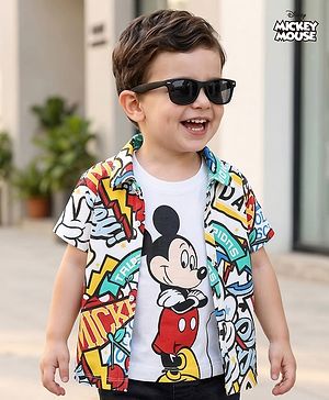 Babyhug Disney Single Jersey Knit Half Sleeves Shirt & T-Shirt With Mickey Mouse Print - Multicolor