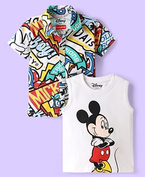 Babyhug Disney Single Jersey Knit Half Sleeves Shirt & T-Shirt With Mickey Mouse Print - Multicolor