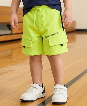 Babyhug Terry Knit Mid Thigh Length Text Printed Shorts With Front Pockets -Lime Green