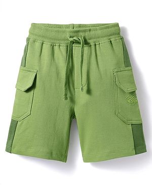 Babyhug Terry Knit Mid Thigh Length Cut & Sew Adventure Text Printed Shorts With Side Pockets - Green