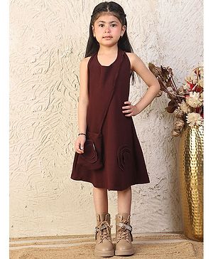 NEUDIS Sleeveless Floral Applique Detailed Dress With Coordinating Bag Set - Wine