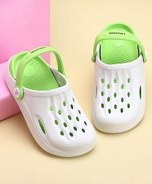 Pine Kids Clogs with Back Strap - White & Green