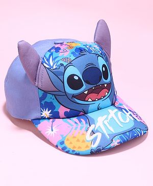 Babyhug Disney Cotton Blend Knit Baseball Cap With Stitch Print Blue - Diameter 50 cm