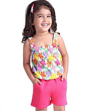 Babyhug Single Jersey Knit Sleeveless Top & Shorts with Floral Print - Pink