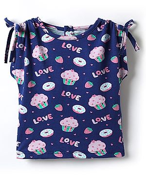 Babyhug Cotton Knit Half Sleeves Top with Ice Cream & Donuts Print - Navy Blue