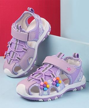 Cute Walk by Babyhug Sandals With Velcro Closure & Floral Applique - Purple