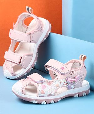 Cute Walk by Babyhug Velcro Closure Sandals with Hearts Glitter Print - Pink