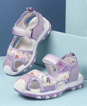 Cute Walk by Babyhug Velcro Closure Sandals with Hearts Glitter Print - Purple