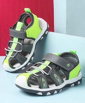 Cute Walk by Babyhug Velcro Closure Sandals With Lace Detailing - Grey & Neon Green