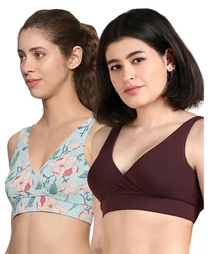 &Circus Pack Of 2 Sleeveless
                              Solid & Floral Printed Maternity
                              Nursing Bra - Multi Colour