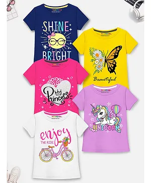 Trampoline Cotton Blend Pack Of 5
                              Half Sleeves Unicorn & Butterfly
                              Printed Tees - Multi Colour