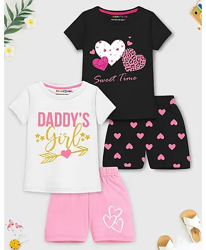 Trampoline Cotton Blend Pack Of 2
                              Half Sleeves Daddy Girls Text & Heart
                              Printed Tees With Shorts Set - White &
                              Black