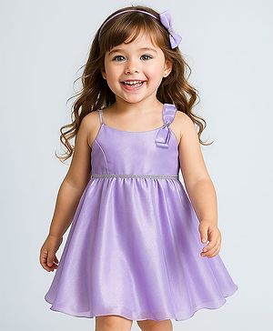 Babyhug Glass Nylon 5 Layers With Cotton Lining Sleeveless Party Dress With Bow Applique & Lace Detailing - Lavender