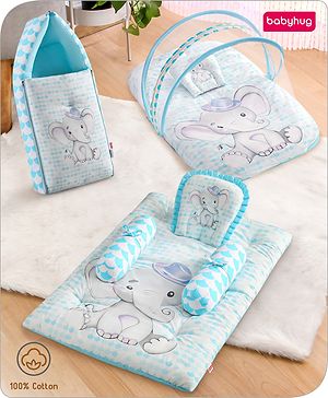 Babyhug Premium Elephant Theme Printed Super Saver Bedding Combo Set - Blue Babyhug Premium Elephant Theme Printed Super Saver Bedding Combo Set - Blue