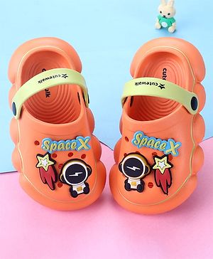 Cute Walk by Babyhug Clogs with Back Strap Space Theme Appliques - Orange