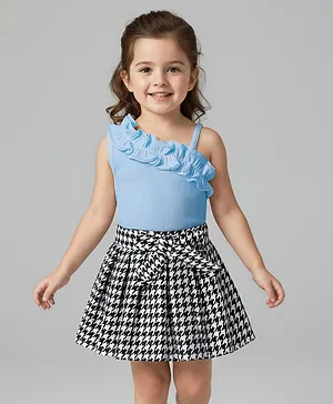 Mark & Mia Woven Sleeveless Top
                              & Printed Skirt with Bow Applique -
                              Blue