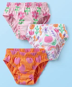 Babyhug 100% Cotton Single Jersey Knit Antibacterial Panties With Floral Print Pack Of 3 - Pink White & Orange