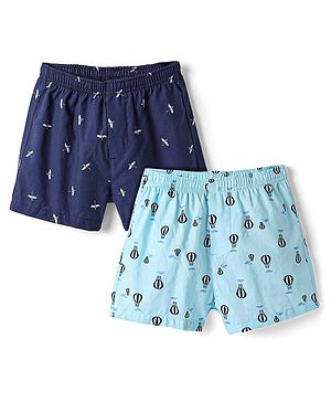 Pine Kids Cotton Knit Boxers with Hot Air Balloon & Bird Print Pack of 2 (Color May Vary)