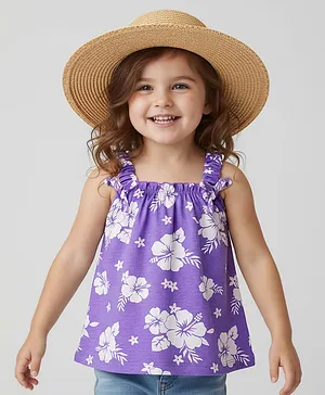 Babyhug Cotton Knit Sleeveless Top
                              With Floral Print - Purple