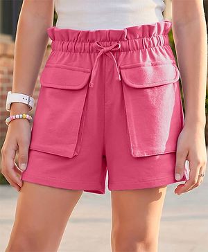 Pine Kids Looper Knit Mid Thigh Solid Colour Shorts - Pink