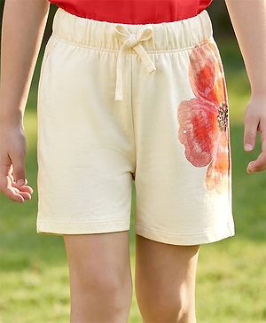 Pine Kids Looper Knit Mid Thigh Shorts With Floral Print - White